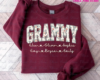 Sudadera personalizada para Grammy, sudadera floral para Grammy, regalo personalizado para Grammy con nombres de niños E8166