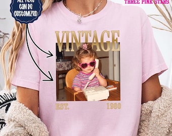 Personalized Vintage Birthday Photo Shirt, Custom 1980 Birthday Shirt E10747