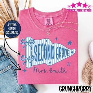 Personalized Second Grade Pennant Teacher Shirt, Custom 2nd Grade Teacher Name Team Shirt E10317