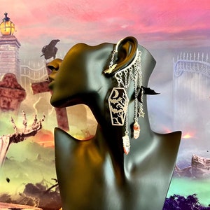 Graveyard Crystal Ear Cuff: Bat Wing Headpiece, Whimsigoth Vampire Cosplay, No Piercing Halloween Earring