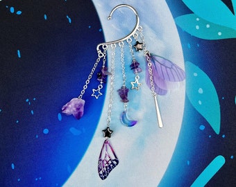 Amethyst Wings Ear Cuff: Fairy Festival Jewelry, No Piercing Gemstone Fairycore Earring