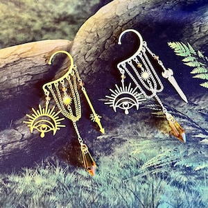 Crystal Sun Warrior Ear Cuff: Turkish Evil Eye Dangle, Non Pierced Earring