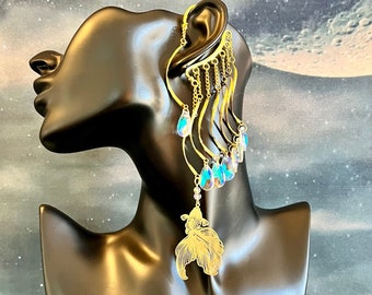 Water Guardian ear cuff, no piercing dangle earring, gold fish ear cuff, Pisces jewelry, dangle ear cuff, Pisces earrings, fish sun catcher