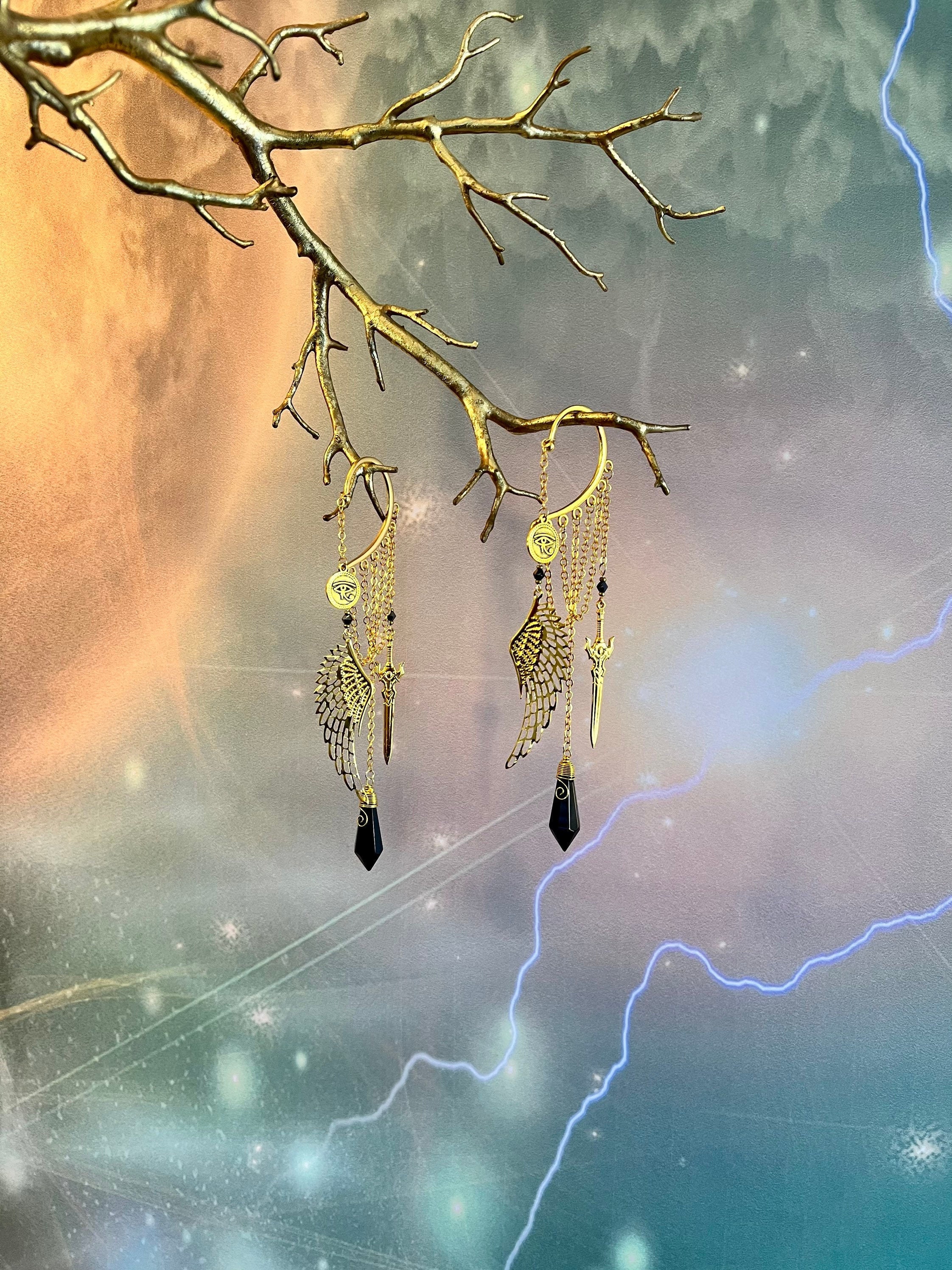 Egyptian Goddess Wing Ear Cuff: Non Pierced Dangle Ear Wrap