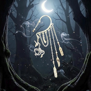 Brinco de Unicórnio Gótico: Cristal de Quartzo Fumê, Joia de Halloween sem Furo, Brinco Inusitado