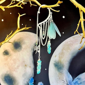 Blue Crystal Fairy Ear Cuff: Non Pierced Wing Ear Wrap, Fairycore Renaissance Festival Earring