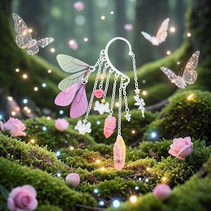 Pendiente de hada Sunshine and Rose: dije de mariposa, pendiente sin perforación, Fairycore, Rave, EDC, feria renacentista