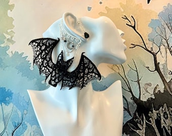 Black Lace Bat Wing Ear Cuff: Gothic Vampire Jewelry