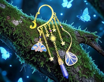 Blue Crystal Fairy Ear Cuff: Dangle Ear Wrap, No Piercing Fairycore Renaissance Fair Earring