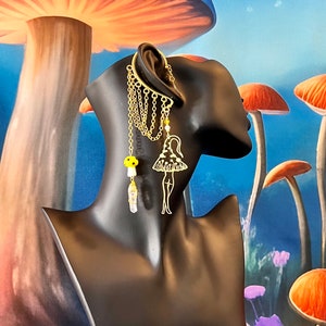 Mushroom Maiden Ear Cuff: Quartz Crystal, Fantasy Ear Wrap, No Piercing Fairycore Earring