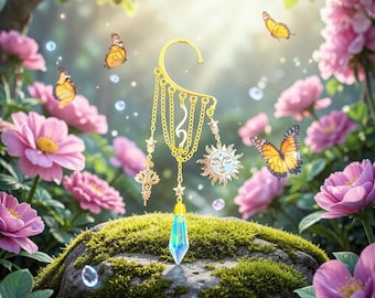 Crystal Sun Goddess Ear Cuff: Non Pierced Celestial Ear Wrap
