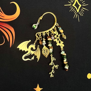 Gold Forest Dragon Ear Cuff: Gemstone Dangle, No Piercing Headpiece, Renaissance Fair Jewelry