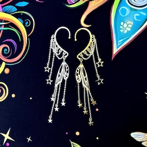Cosmic Wings Ear Cuff: Whimsigoth Fairy Wing, No Piercing Fairycore Renaissance Jewelry