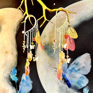 Crystal Fairy Wing Ear Cuff: Rose Quartz, Butterfly Charm, Non Pierced, Fairycore Earring