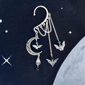 Bat Moon Ear Cuff: Gothic Wing, Celestial Jewelry, No Piercing Whimsigoth Halloween Earring