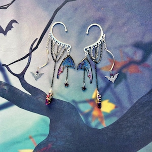 Galaxy Bat Wing Ear Cuff: Gothic No Piercing Earring, Whimsigoth Vampire Jewelry