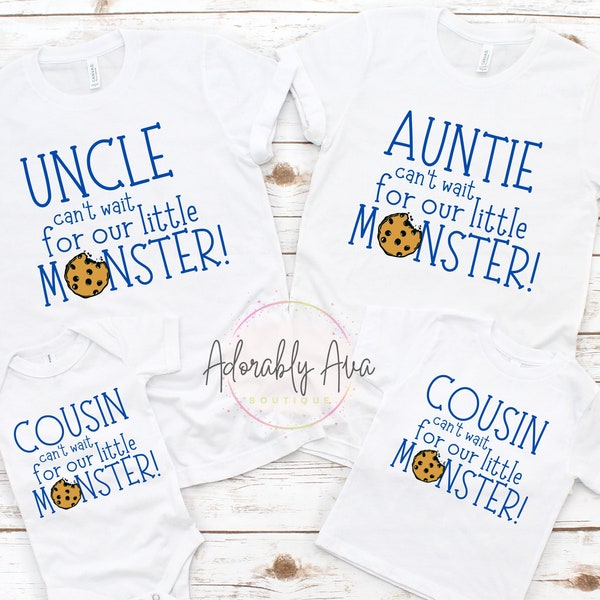 Cookie Monster Baby Shower Shirts / Baby Boy Cookie Monster Family Baby Shower Shirts /  Can't Wait for our Little Monster Baby Shower Shirt