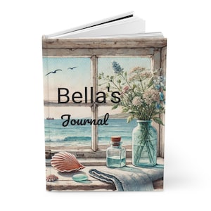Seaside Journal, Beach Notebook for Writing, Vintage Coastal Aesthetic, Ocean Inspired AI Art, Personalized Gift, Hardcover Diary Matte