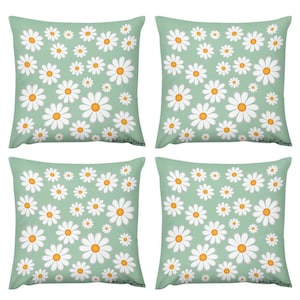Plush Pillow Covers, Cottagecore, Fresh Daisy Design, 18&quot; x 18&quot;, Matching Throw, Gift for Her, 4 Pillow Covers,
