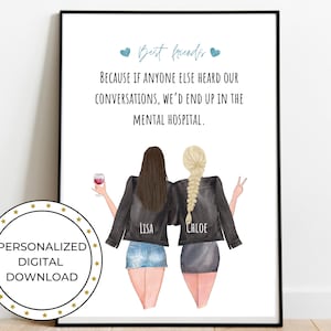 Funny Gifts For Friends, Best Friends Gifts for 2, Personalized Poster Print, Best Friend Quote, BFF Illustration, Customized