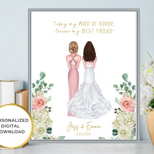 Personalized Bride and Maid of Honor Picture, Gift For Maid of Honor, Custom Maid of Honor and Bride,Best Friend Wedding Gift,Thank You Gift