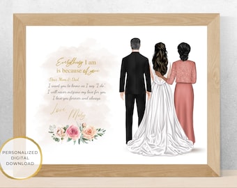 Regalo de los padres de la novia, Regalo de boda personalizado para los padres, Regalo de la novia para mamá y papá, Regalo de la hija, Retrato, Imprimible