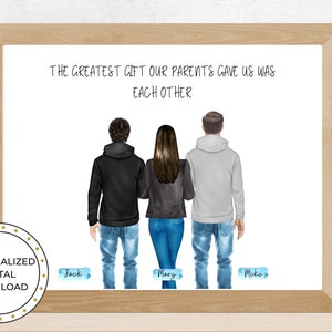 Brother Sister Gifts, Personalized Gift for Brother from Sister, Gift for Sister, Family Portrait, Birthday Gift Ideas for Brother, Print