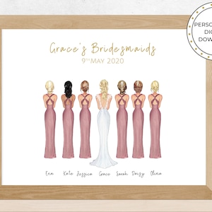 Gift For Bride From Bridesmaids, Personalized Bridesmaids Gift, Wedding Keepsake, Bridesmaids Print, Bridesmaids Portrait, Custom Favour