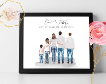 Custom Family Portrait Illustration, Family Drawing, Personalized Family Portrait, Mothers Day Gift, Family Gift Ideas, Home Decor