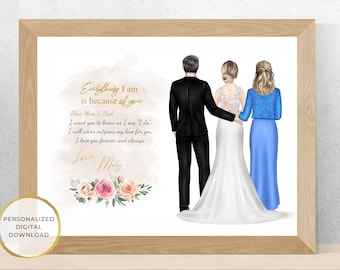 Regalo de boda personalizado para padres, regalo para padres de la novia, regalo para mamá y papá, regalo de hija, regalo de agradecimiento, retrato digital