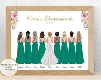 Gift For Bride From Bridesmaids, Personalized Bridesmaids Gift, Wedding Keepsake, Bridesmaids Print, Bridesmaids Portrait Custom Picture