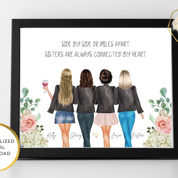 Personalized Sister Picture, Personalized Gift for Sisters, Best Friends Picture, Family Portrait, Birthday Gift Idea, Custom Printable