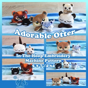 May include: Adorable otter plush toy embroidery patterns for machine embroidery. The patterns include a variety of otter designs, including a brown otter, a white otter, and a black otter. The patterns are available in 5x7 and 4x4 hoop sizes.  In The Hoop Embroidery Machine Pattern 5 x 7 / 4 x 4