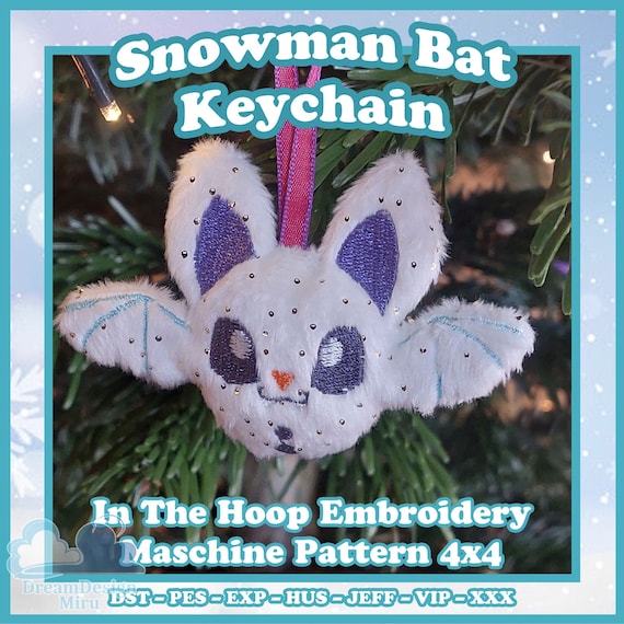 Snowman Bat keychain ITH plush pattern | Embroidery Pattern | In The Hoop With Photo Tutorial