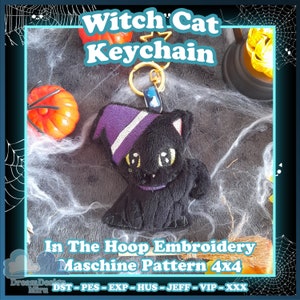 Witch Cat keychain ITH plush pattern