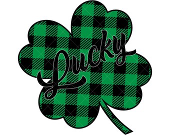 Lucky Four Leaf Clover SVG PNG, Buffalo Plaid SVG, Lucky Svg, Shamrock Svg, St Patricks Day Svg, Clover Shamrock Cut File Cricut Silhouette
