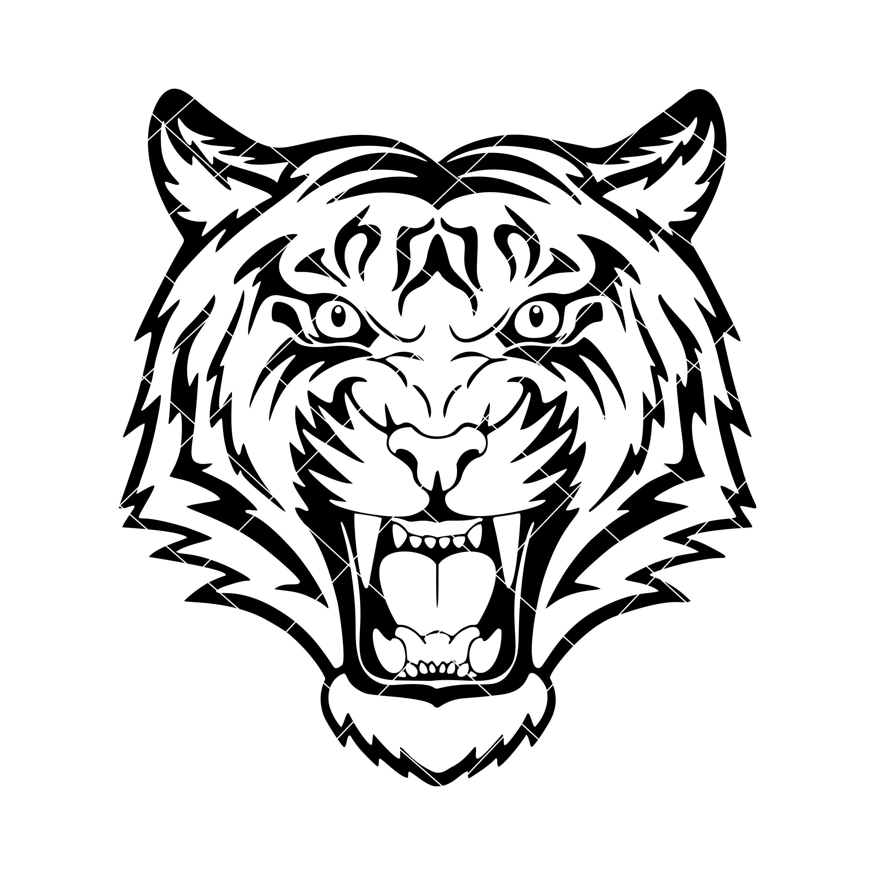 Angry Tiger Face Roaring Black White Outline Clipart Clip Art | Etsy