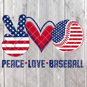 Peace Love Baseball Patriotic America USA Flag Red White Blue Stars Stripes PNG Clipart Clip Art Sublimation or Print Design for Shirt