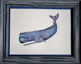 Sperm Whale Art Print – Acrylic Ocean Wildlife Painting, Coastal Marine Wall Art