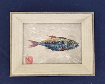 Kleines Gyotaku Fischimitat - Menhaden Poagie Gyotaku - Küstenmuschel-Dekor - mit Rahmen