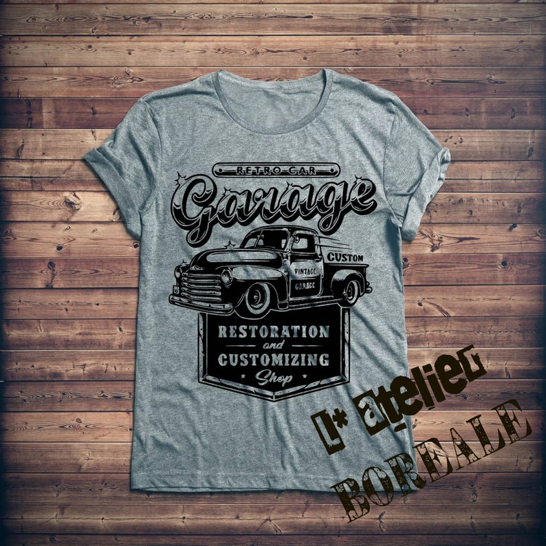 thermocollant monochrome textile pattern pick-up classic garage car vintage cars beach custom