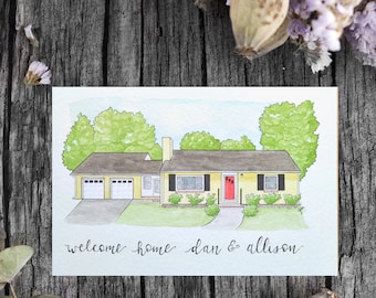 Personalized Gift for Mom or Dad | Custom Watercolor House Portrait | Hand-painted and Customized