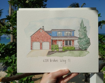 Custom Watercolor House Portrait | Hand-drawn and Hand-painted | Unique Gift Idea