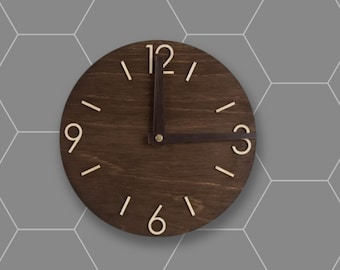 Round wooden wall clock, retro clock, minimalist clock