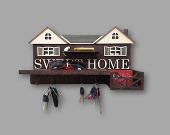 Farmhouse key holder for wall, key rack, Sweet Home decor key hook