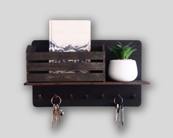 Key holder for wall modern, Key rack, Shelf with hooks