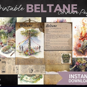 Beltane Grimoire Kit - Printable Grimoire Pages, Book of Shadow Pages, Art Junk Journal, Digital BOS, Witch, Collage, Ephemera, Scrapbook