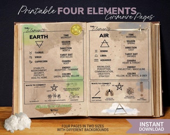 The Four Elements - Printable Grimoire Pages, Book of Shadow Pages, Witchcraft, Wicca, Pagan, Astrology, Tarot Journal, Witch Printables