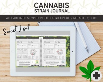 Cannabis Strain Journal, Sweet Leaf, Medische marihuana, Digitale download, GoodNotes, Notability, Weed Planner, Vape, Tracker, THC, CBD