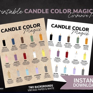 Vela Color Magick - Páginas de Grimório para Impressão, Páginas do Livro das Sombras, Bruxaria, Grimório Digital, Significado da Cor da Vela, Correspondências